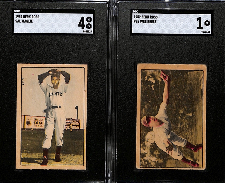 Lot of (2) 1951 & (2) 1952 Berks Ross,  (2) 1952 Bowman Baseball Cards w. 1952 Berks Ross Maglie SGC 4 