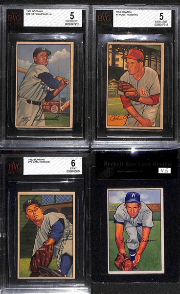 Lot of (4) BVG Graded 1952 Bowman Baseball Cards w. Roy Campenella BVG 5