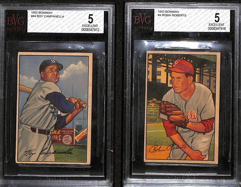 Lot of (4) BVG Graded 1952 Bowman Baseball Cards w. Roy Campenella BVG 5