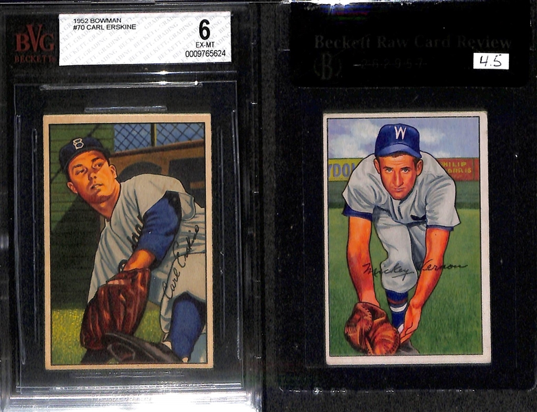 Lot of (4) BVG Graded 1952 Bowman Baseball Cards w. Roy Campenella BVG 5