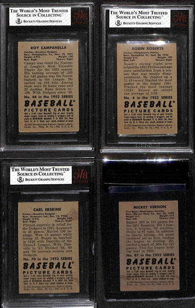 Lot of (4) BVG Graded 1952 Bowman Baseball Cards w. Roy Campenella BVG 5