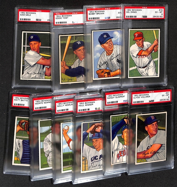 Lot of (10) 1952 Bowman PSA 6 Baseball Cards inc. Del Ennis