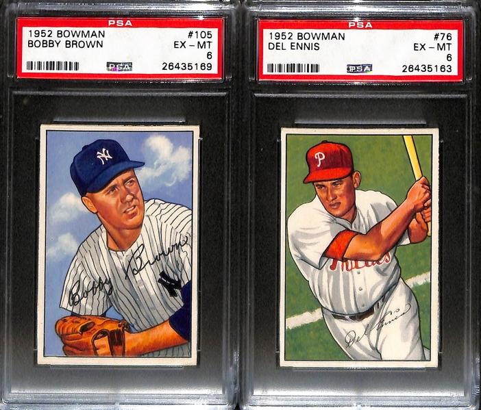 Lot of (10) 1952 Bowman PSA 6 Baseball Cards inc. Del Ennis