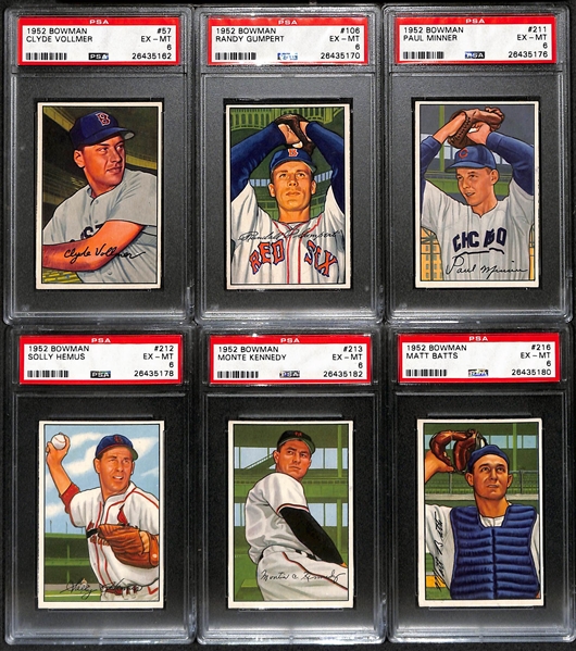 Lot of (10) 1952 Bowman PSA 6 Baseball Cards inc. Del Ennis