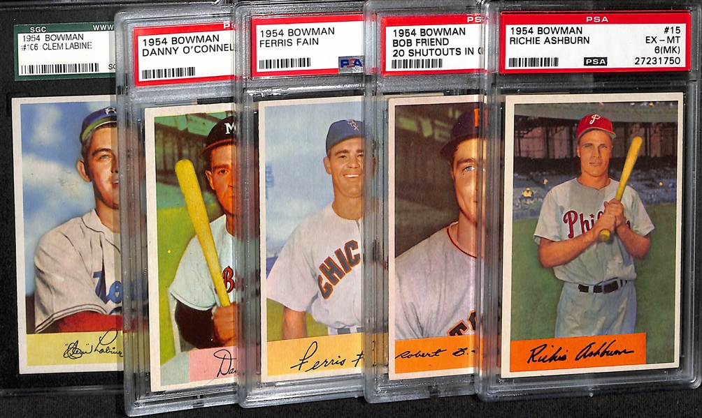 Lot of (4) PSA Graded & (1) SGC Graded 1954 Bowman Baseball Cards w. Richie Ashburn PSA 6 