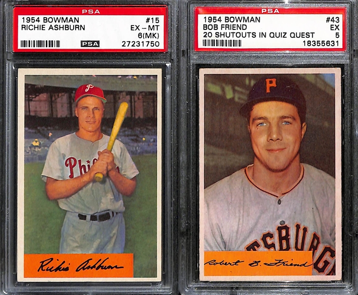 Lot of (4) PSA Graded & (1) SGC Graded 1954 Bowman Baseball Cards w. Richie Ashburn PSA 6 