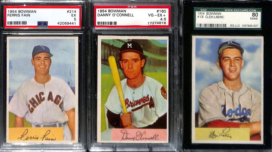 Lot of (4) PSA Graded & (1) SGC Graded 1954 Bowman Baseball Cards w. Richie Ashburn PSA 6 