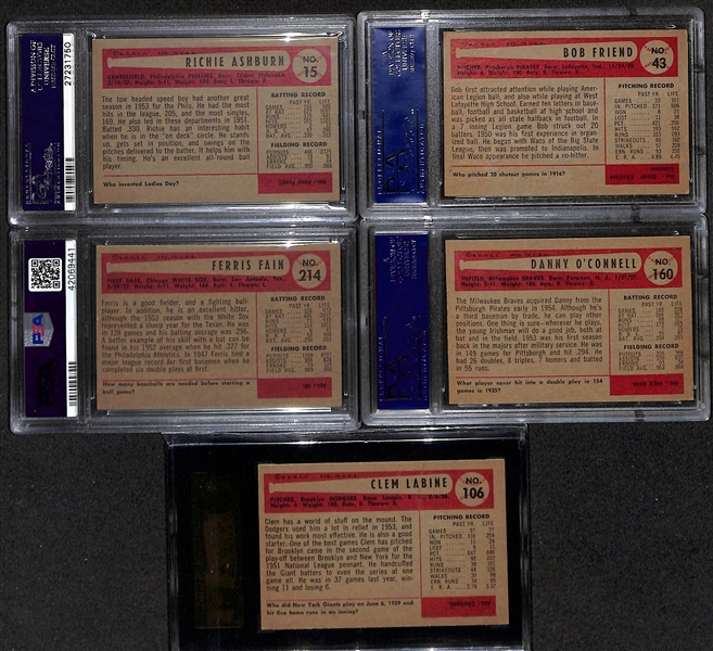Lot of (4) PSA Graded & (1) SGC Graded 1954 Bowman Baseball Cards w. Richie Ashburn PSA 6 