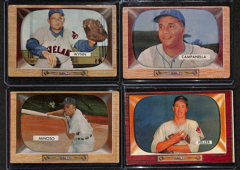 Lot of (185) Different 1955 Bowman Baseball Cards w. Early Winn, Roy Campanella