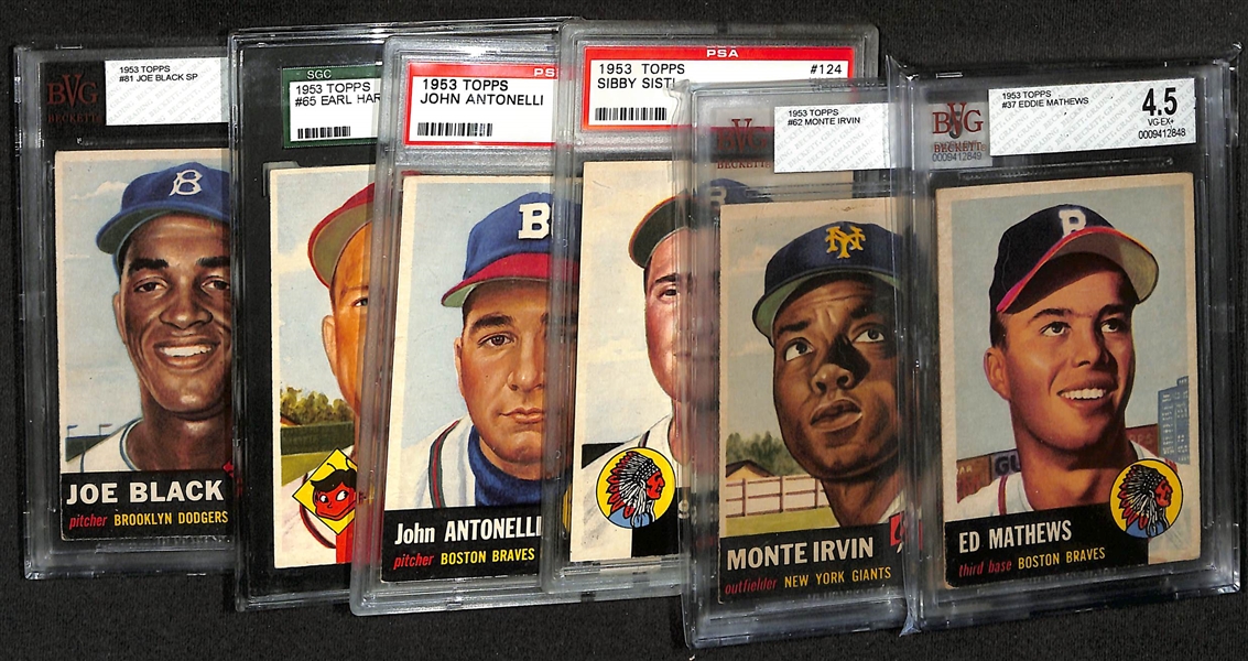 Lot of (6) 1953 Topps Graded Cards w. Eddie Mathews BVG 5
