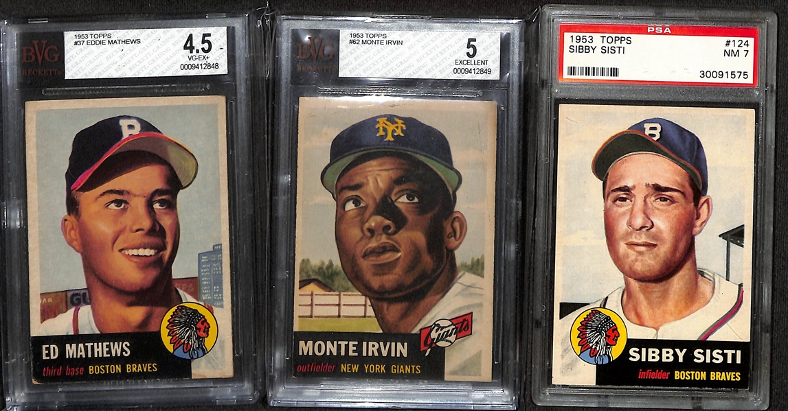 Lot of (6) 1953 Topps Graded Cards w. Eddie Mathews BVG 5