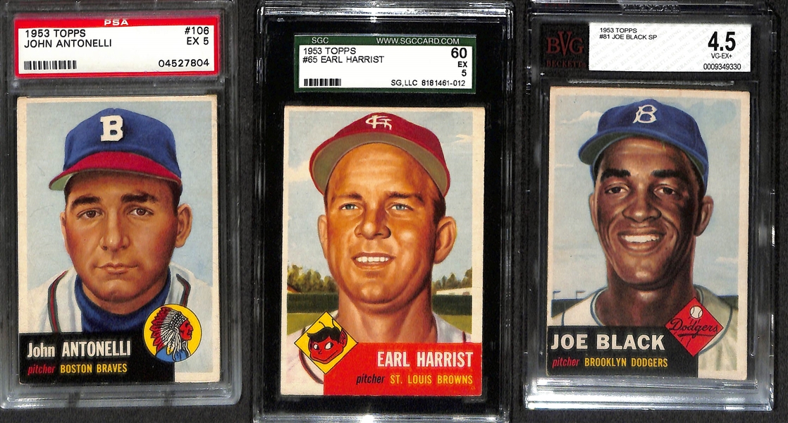 Lot of (6) 1953 Topps Graded Cards w. Eddie Mathews BVG 5