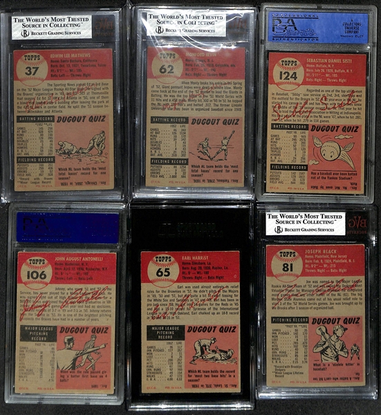 Lot of (6) 1953 Topps Graded Cards w. Eddie Mathews BVG 5