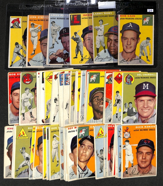 Lot of (73) 1954 Topps Baseball w. Bob Cain BRCR 3 & Larry Doby (HOF)