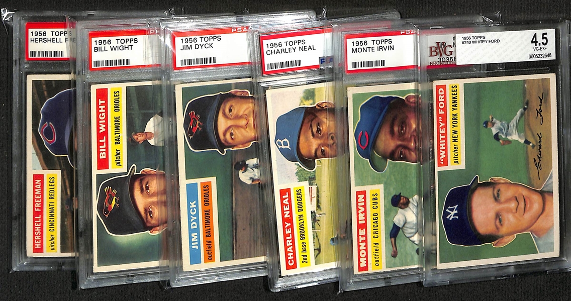 Lot of (6) Graded 1956 Topps Baseball w. Whitey Ford BVG 4.5
