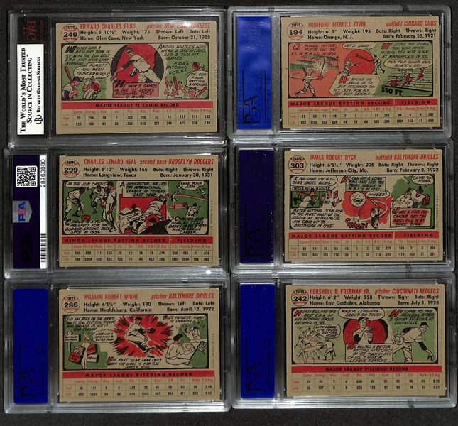 Lot of (6) Graded 1956 Topps Baseball w. Whitey Ford BVG 4.5