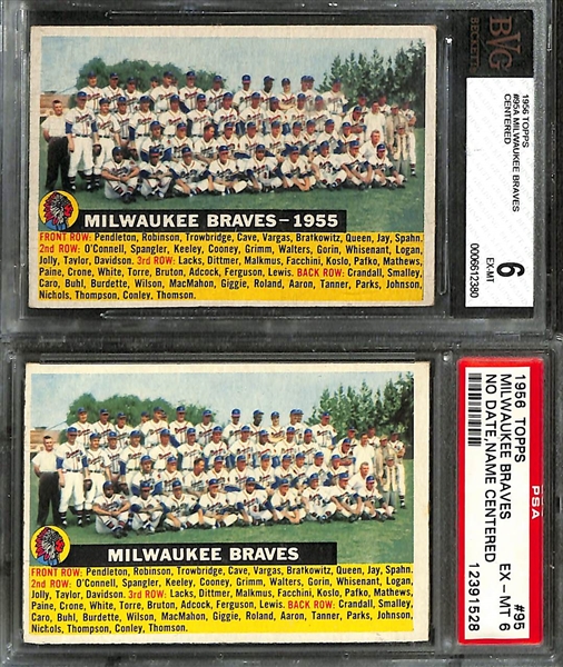 Lot of (22) 1956 Topps Team Cards w. (6) Graded inc. Milwaukee Braves BVG 6