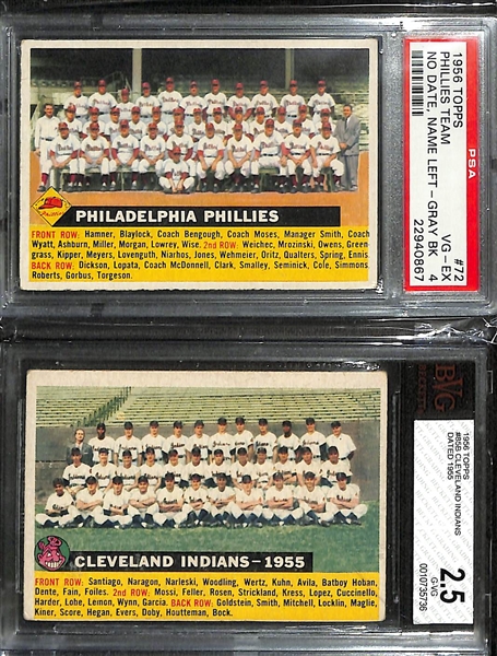Lot of (22) 1956 Topps Team Cards w. (6) Graded inc. Milwaukee Braves BVG 6