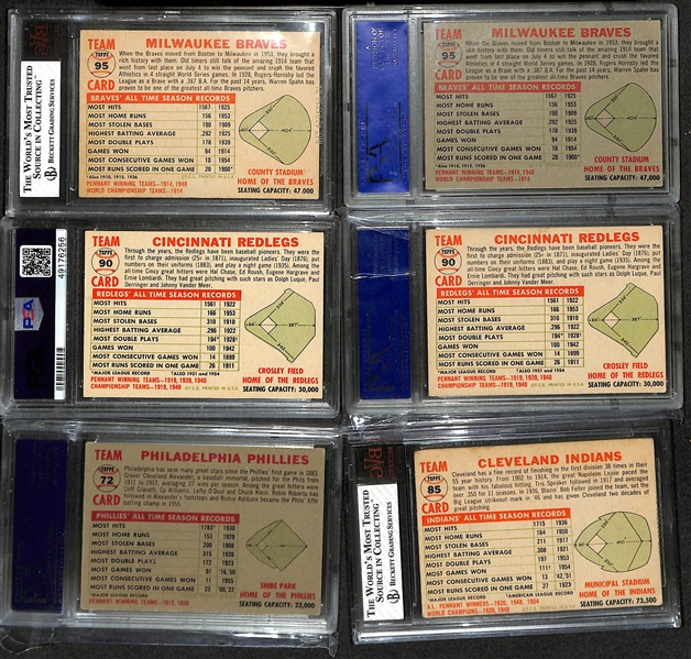 Lot of (22) 1956 Topps Team Cards w. (6) Graded inc. Milwaukee Braves BVG 6