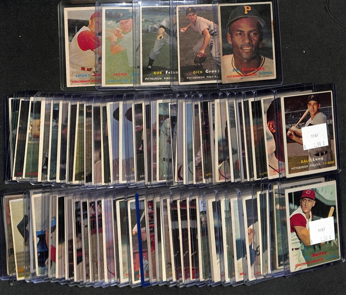 Lot of (66) Assorted 1957 Topps Baseball Cards w. Roberto Clemente (stained)