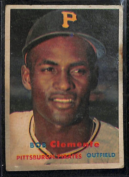Lot of (66) Assorted 1957 Topps Baseball Cards w. Roberto Clemente (stained)