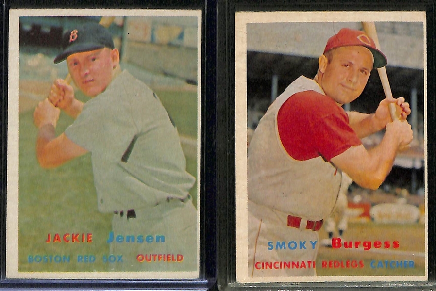 Lot of (66) Assorted 1957 Topps Baseball Cards w. Roberto Clemente (stained)