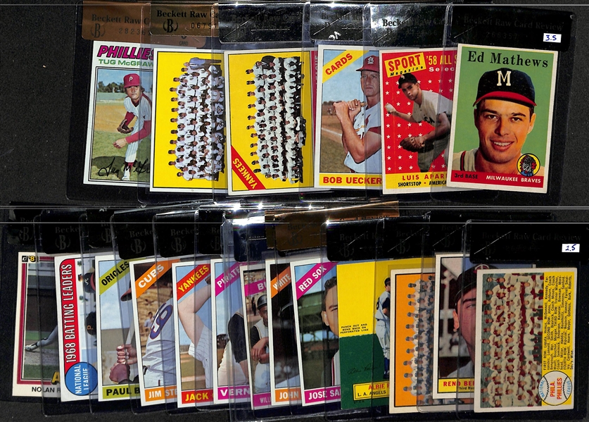 Lot of (18) 1958-77 Topps BRCR w. 1958 Eddie Mathews BCRV 3.5