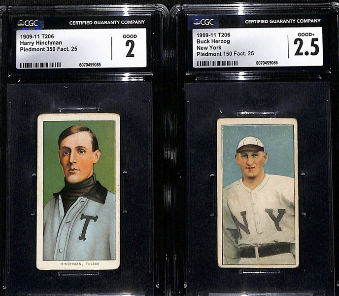 (2) CGC Graded 1909-11 T206 Cards w. Harry Hinchman CGC 2 & Buck Herzog CGC 2.5