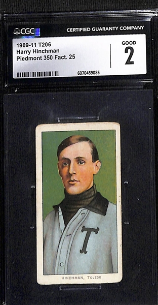 (2) CGC Graded 1909-11 T206 Cards w. Harry Hinchman CGC 2 & Buck Herzog CGC 2.5