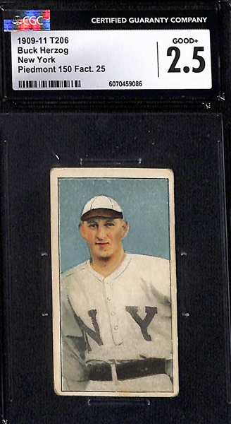 (2) CGC Graded 1909-11 T206 Cards w. Harry Hinchman CGC 2 & Buck Herzog CGC 2.5