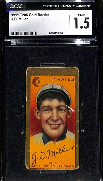 (3) CGC Graded 1911 T205 Polar Bear Gold Border Cards w. Johnny Bates CGC 2.5