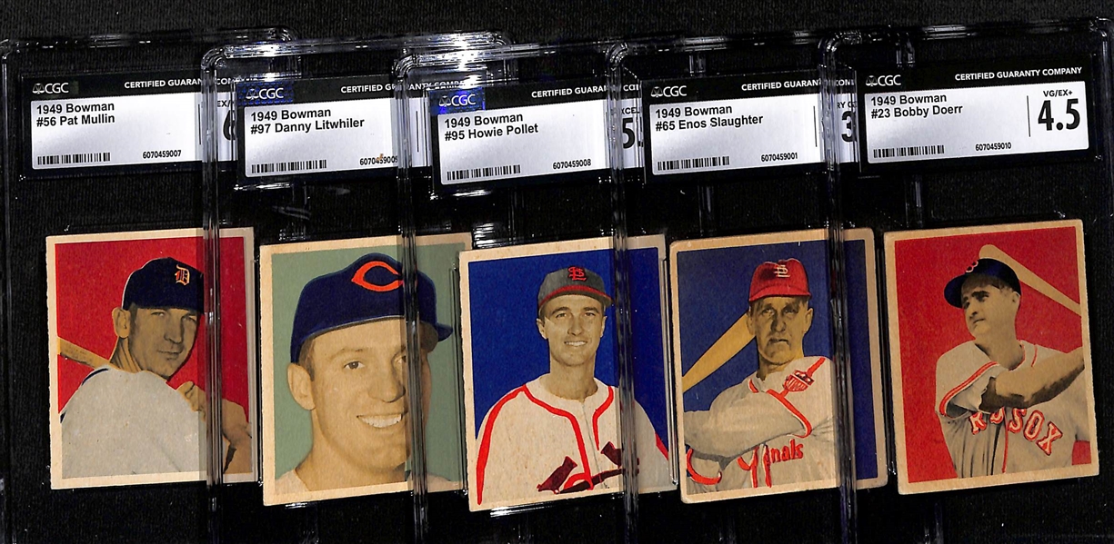 Lot of (5) CGC Graded 1949 Bowman Baseball Cards w. HOFers Doerr CGC 4.5 & Slaughter CGC 3