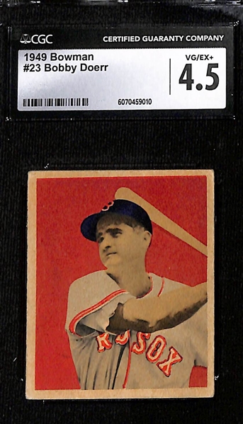 Lot of (5) CGC Graded 1949 Bowman Baseball Cards w. HOFers Doerr CGC 4.5 & Slaughter CGC 3