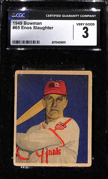 Lot of (5) CGC Graded 1949 Bowman Baseball Cards w. HOFers Doerr CGC 4.5 & Slaughter CGC 3