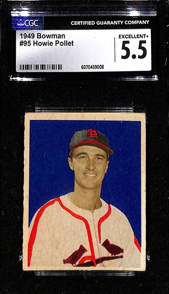 Lot of (5) CGC Graded 1949 Bowman Baseball Cards w. HOFers Doerr CGC 4.5 & Slaughter CGC 3