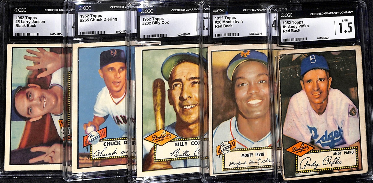 Lot of (5) CGC Graded 1952 Topps Baseball Cards w. Andy Pafko CGC 1.5