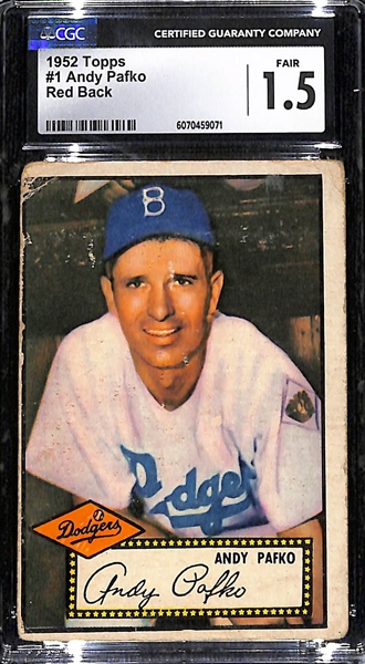 Lot of (5) CGC Graded 1952 Topps Baseball Cards w. Andy Pafko CGC 1.5