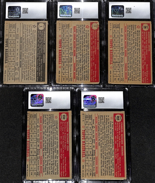 Lot of (5) CGC Graded 1952 Topps Baseball Cards w. Andy Pafko CGC 1.5
