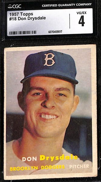 Lot of (4) CGC Graded 1957 Topps Baseball Cards w. Don Drysdale (HOF) CGC 4