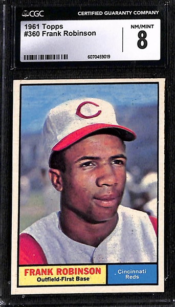 (4) CGG Graded 1961 Topps Baseball Cards w. Frank Robinson (HOF) CGC 8