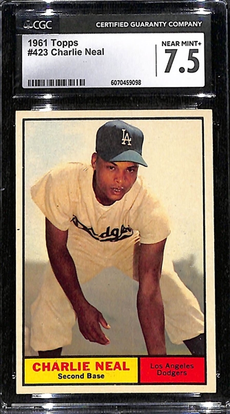 (4) CGG Graded 1961 Topps Baseball Cards w. Frank Robinson (HOF) CGC 8
