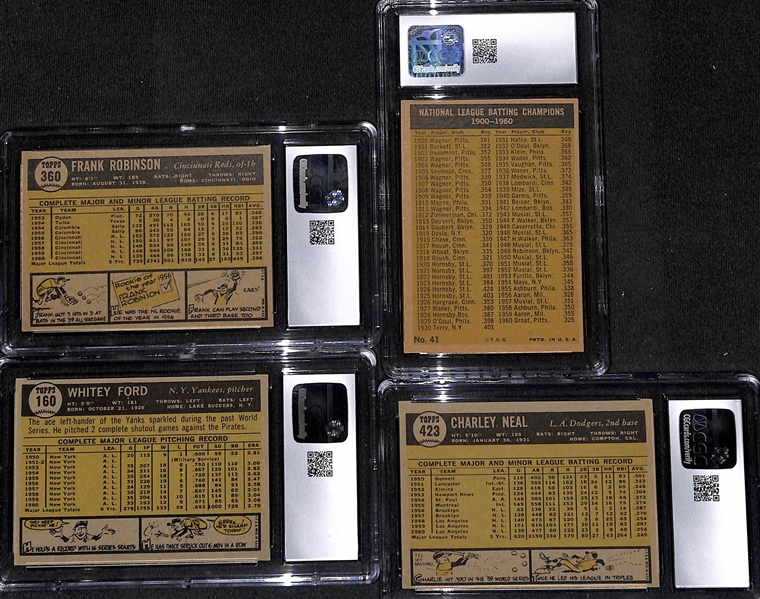 (4) CGG Graded 1961 Topps Baseball Cards w. Frank Robinson (HOF) CGC 8