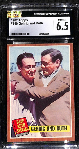 Lot of (6) CGC Graded 1955-61 HOFers Lot w. 1955 Bowman Al Kaline CGC 4.5 & 1962 Topps Gehrig/Ruth CGC 6.5