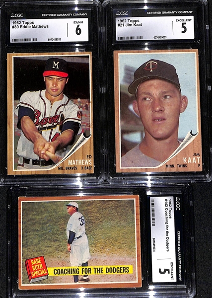 Lot of (6) CGC Graded 1955-61 HOFers Lot w. 1955 Bowman Al Kaline CGC 4.5 & 1962 Topps Gehrig/Ruth CGC 6.5