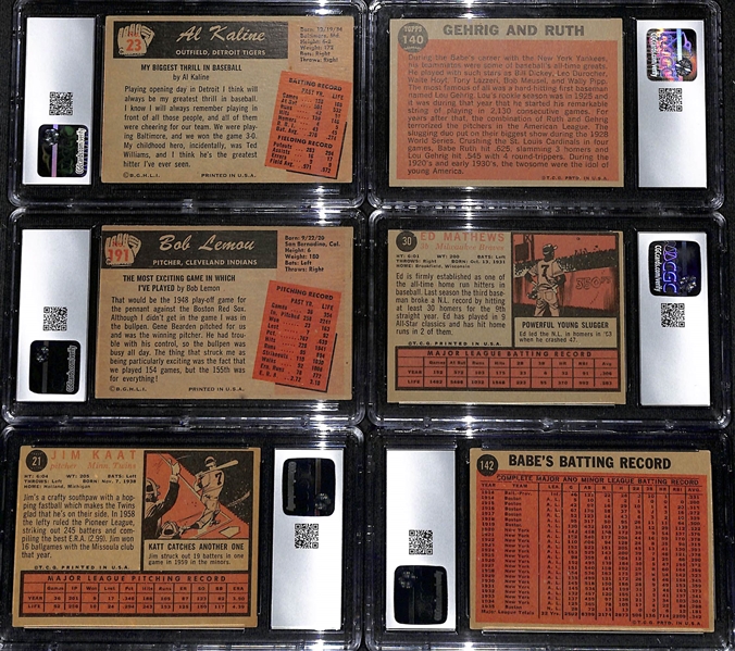 Lot of (6) CGC Graded 1955-61 HOFers Lot w. 1955 Bowman Al Kaline CGC 4.5 & 1962 Topps Gehrig/Ruth CGC 6.5