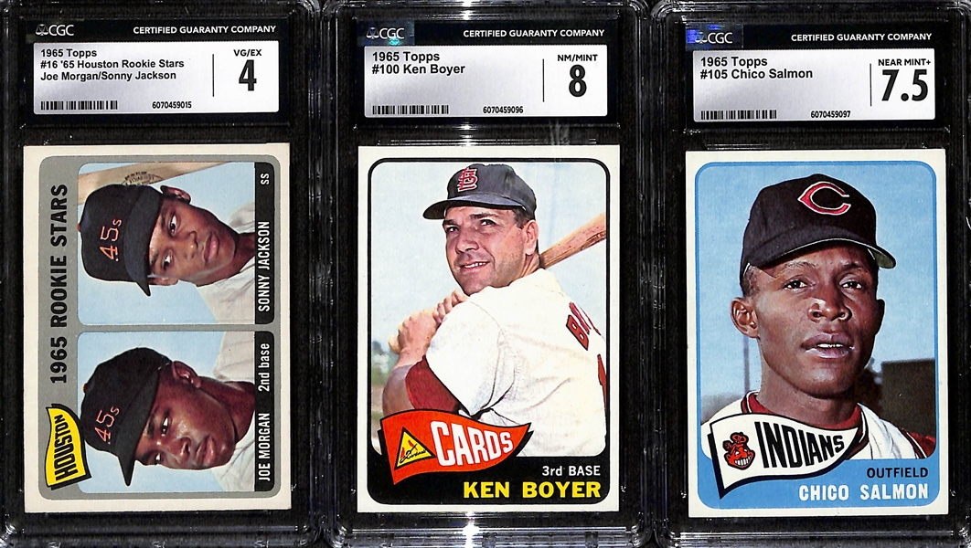 Lot of (3) 1965 Topps CGC Graded Baseball Cards w. Joe Morgan RC (HOF) CGC 4
