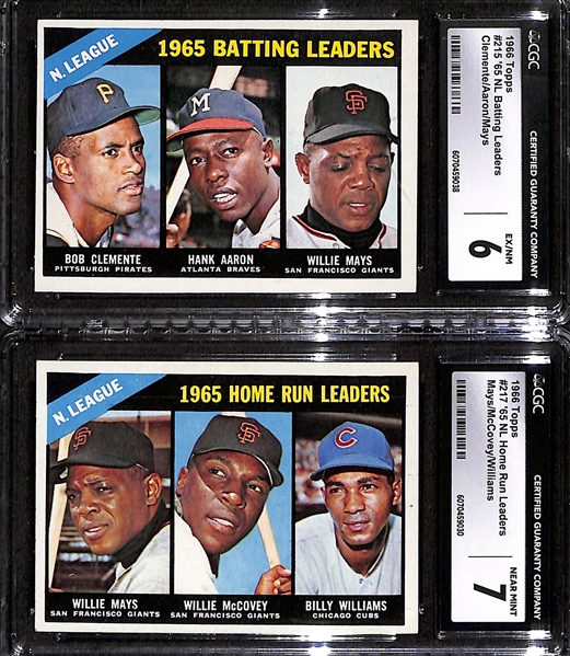 (2) CGC Graded 1966 Topps Baseball Cards w. Clemente/Mays/Aaron CGC 6