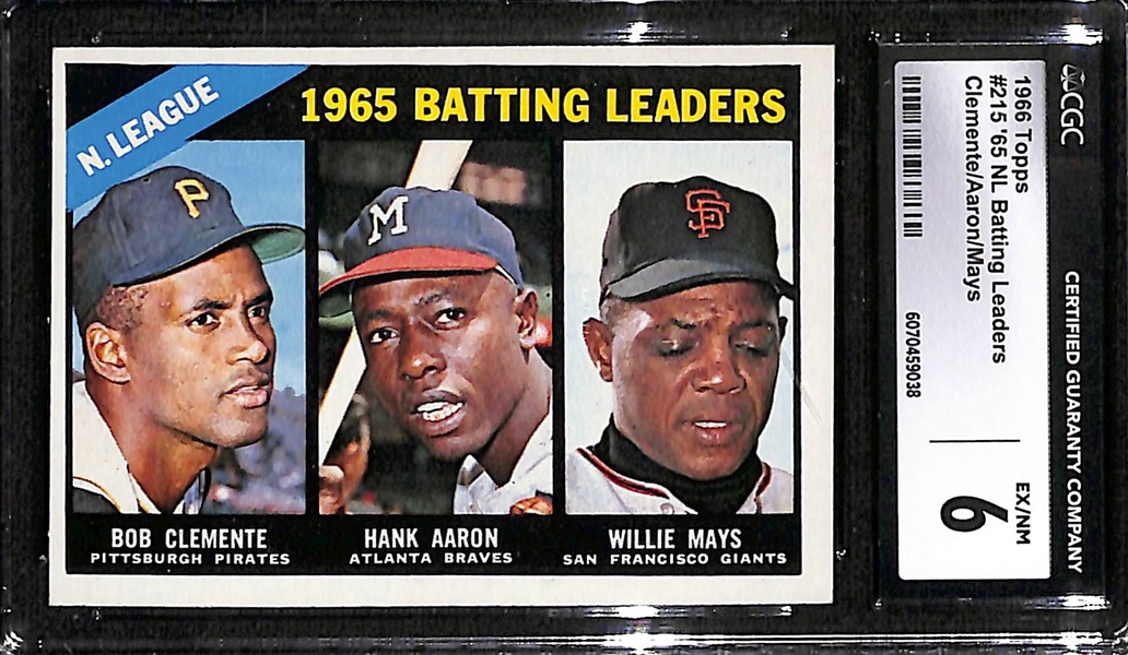 (2) CGC Graded 1966 Topps Baseball Cards w. Clemente/Mays/Aaron CGC 6