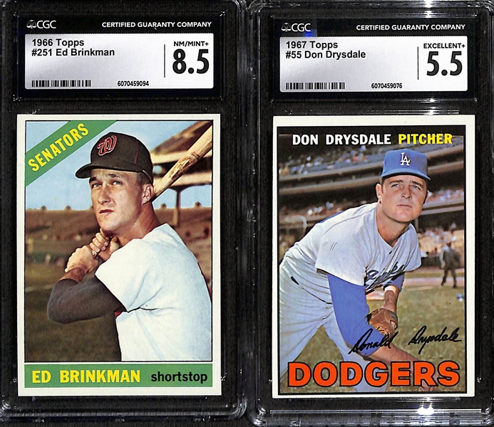 Lot of (5) 1966 Topps & (1) 1967 Topps CGC Graded Cards w. 1966 Jim Palmer RC (HOF) CGC 5.5
