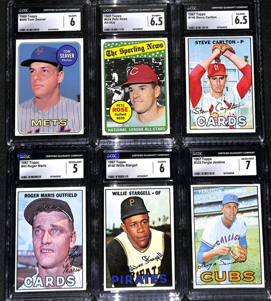 Lot of (6) CGC Graded 1967-69 Topps w. 1969 Tom Seaver CGC 6 (HOF)